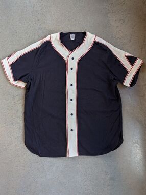NWOT %100 Wool Ebbets Field Baseball Flannel Jersey XL Dark Navy Blue Cream